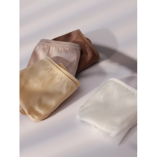 桑蠶絲內褲女士純欲性感網紗透氣素縐緞真絲包臀三角短褲無痕純色