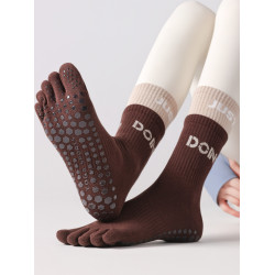 純棉瑜珈襪防滑中筒五指襪女專業普拉提運動襪室內健身分趾地板襪