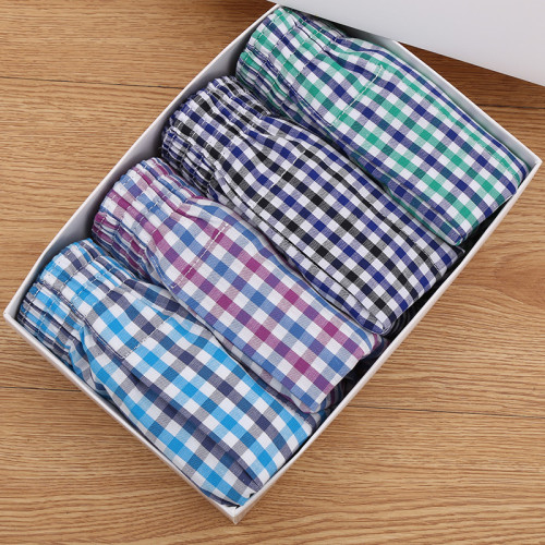 4條裝阿羅褲 男士寬松平角純棉布梭織內褲 家居全棉短睡褲加大碼