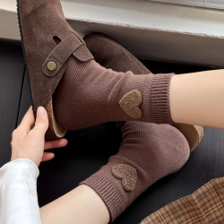 白色短襪子女韓國ins潮襪秋冬加厚棉堆堆襪甜美愛心咖啡色中筒襪