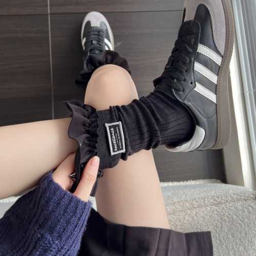 白色蕾絲花邊小腿襪日系秋冬棉質加厚堆堆襪小香風黑色中筒短襪子 白色蕾絲花邊小腿襪日系秋冬棉質加厚堆堆襪小香風黑色中筒短襪子