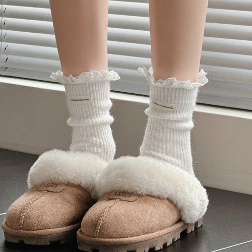淺灰色小腿襪女秋冬款蕾絲花邊短襪子加厚保暖羊毛白色中筒堆堆襪 淺灰色小腿襪女秋冬款蕾絲花邊短襪子加厚保暖羊毛白色中筒堆堆襪