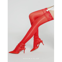 HAVEN：黑色高筒過膝長筒襪馬油襪油光亮滑蕾絲花邊極光矽膠防滑