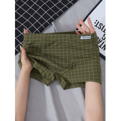 格子男士內褲純棉男生平角褲中腰四角褲短褲頭底褲衩青年個性潮流