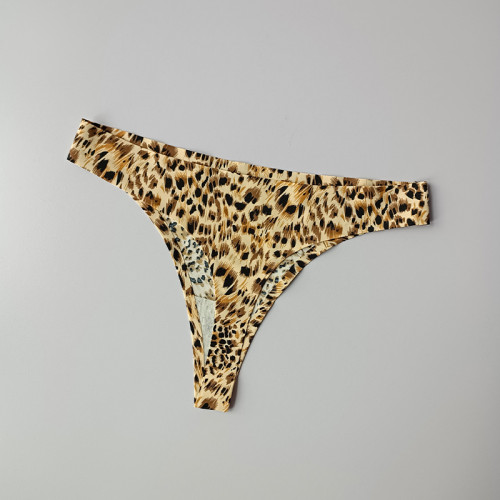 冰絲無痕一片式女士性感豹紋丁字褲健身瑜珈跑步吸濕排汗運動內褲