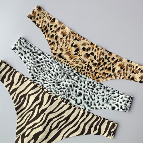 冰絲無痕一片式女士性感豹紋丁字褲健身瑜珈跑步吸濕排汗運動內褲