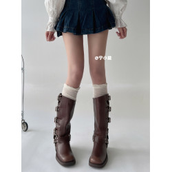 甯小益泡泡口拼接小腿襪女春秋薄款中筒堆堆襪美拉德長筒靴子襪子