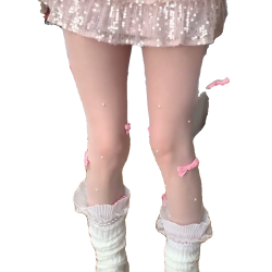 FLGG洛麗塔芭蕾春秋襪子珍珠蝴蝶結日系粉色白絲風手工新款