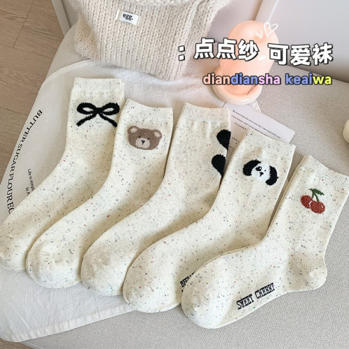 可愛襪子女中筒襪點子紗純色春秋款小熊ins潮韓國卡通日系彩點襪 可愛襪子女中筒襪點子紗純色春秋款小熊ins潮韓國卡通日系彩點襪