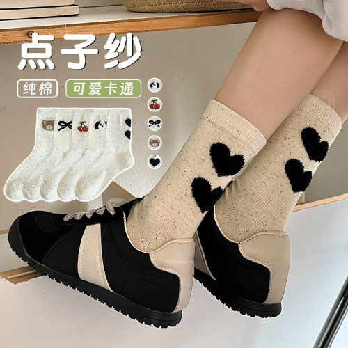 可愛襪子女中筒襪點子紗純色春秋款小熊ins潮韓國卡通日系彩點襪 可愛襪子女中筒襪點子紗純色春秋款小熊ins潮韓國卡通日系彩點襪
