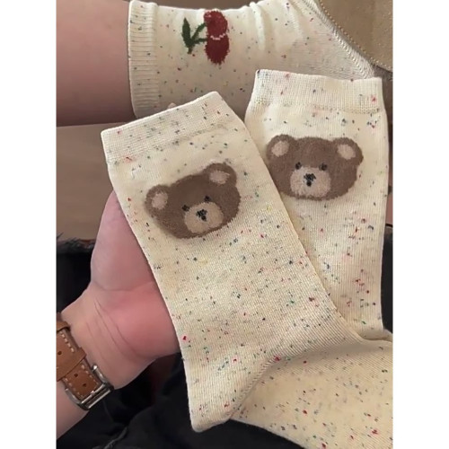 可愛襪子女中筒襪點子紗純色春秋款小熊ins潮韓國卡通日系彩點襪 可愛襪子女中筒襪點子紗純色春秋款小熊ins潮韓國卡通日系彩點襪