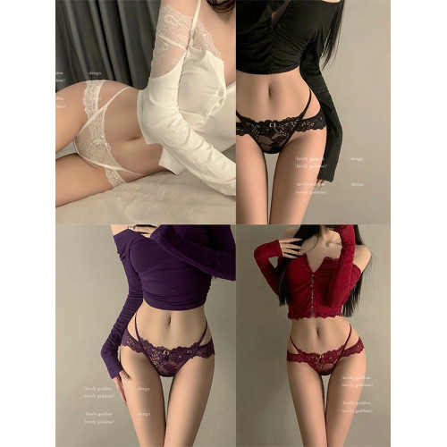 綁帶誘惑~性感蕾絲花邊好嗲好欲！性感純欲細帶蝴蝶結鏤空內褲