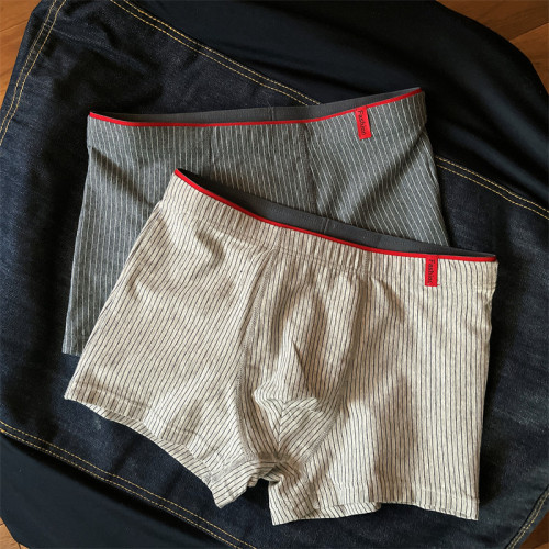 男士內褲阿羅褲純棉舒適透氣男平角褲日系條紋中腰青年四角短褲衩 男士內褲阿羅褲純棉舒適透氣男平角褲日系條紋中腰青年四角短褲衩