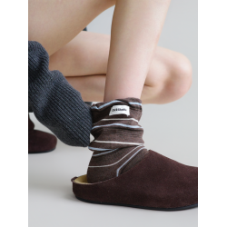 這雙復古條紋超有feel！拿捏氛圍感~.時尚條紋拼接字母標簽堆堆襪