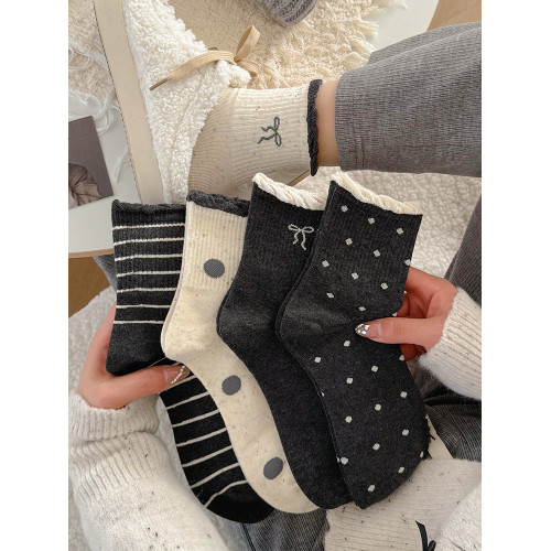 可愛花邊蝴蝶結襪子女中筒春秋ins潮韓國波點運動風女士秋冬棉襪 可愛花邊蝴蝶結襪子女中筒春秋ins潮韓國波點運動風女士秋冬棉襪