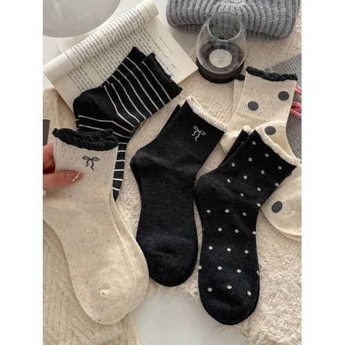 可愛花邊蝴蝶結襪子女中筒春秋ins潮韓國波點運動風女士秋冬棉襪 可愛花邊蝴蝶結襪子女中筒春秋ins潮韓國波點運動風女士秋冬棉襪