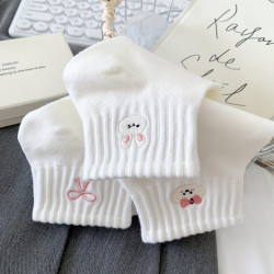 可愛粉色刺綉襪子女純棉短襪春秋夏季低幫短筒運動風奶白卡通透氣