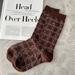 歐貨菱格星點復古百搭D字母襪子女時髦幾何圖形網紅高品質中筒襪