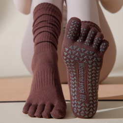 美拉德色瑜珈襪五指長筒襪專業防滑小腿堆堆顯瘦普拉提運動健身襪