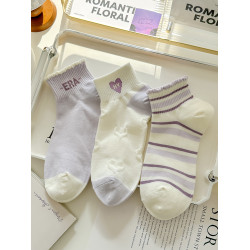 紫色小熊襪子女短襪春夏季薄款棉襪防臭短筒春秋船襪運動可愛日系