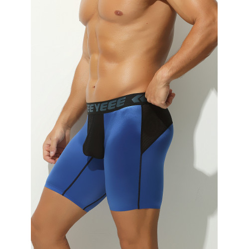 內褲男加長款平角褲冰絲緞面亮光防磨腿跑步運動油亮性感三分褲頭