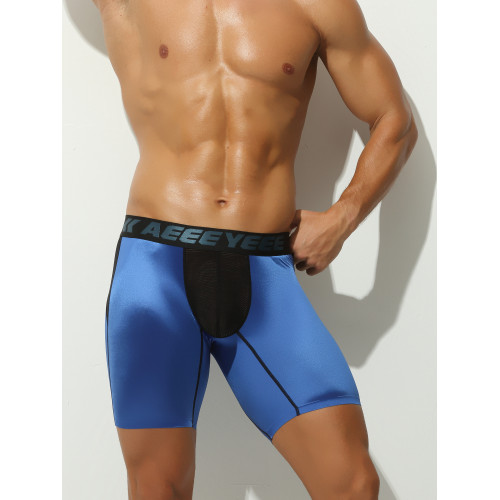 內褲男加長款平角褲冰絲緞面亮光防磨腿跑步運動油亮性感三分褲頭