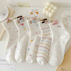 秋冬新款點子紗襪子女中筒襪毛絨狗運動風透氣韓版ins潮可愛卡通