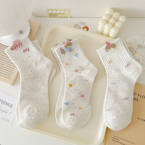 秋冬新款點子紗襪子女中筒襪毛絨狗運動風透氣韓版ins潮可愛卡通