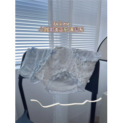 5條裝藍白色10A抗菌純棉內褲女生中腰日系甜美蕾絲邊A類少女學生