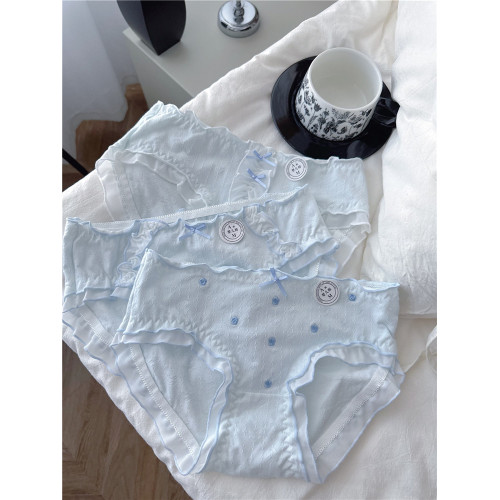 5條裝藍白色10A抗菌純棉內褲女生中腰日系甜美蕾絲邊A類少女學生 5條裝藍白色10A抗菌純棉內褲女生中腰日系甜美蕾絲邊A類少女學生