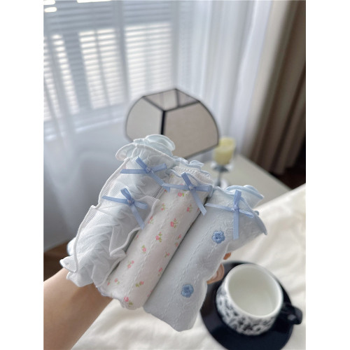 5條裝藍白色10A抗菌純棉內褲女生中腰日系甜美蕾絲邊A類少女學生 5條裝藍白色10A抗菌純棉內褲女生中腰日系甜美蕾絲邊A類少女學生