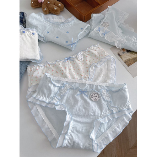 5條裝藍白色10A抗菌純棉內褲女生中腰日系甜美蕾絲邊A類少女學生 5條裝藍白色10A抗菌純棉內褲女生中腰日系甜美蕾絲邊A類少女學生