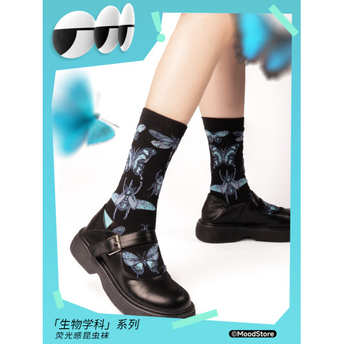 煩惱商店原創設計蝴蝶瑪麗珍中筒小腿襪少女甜酷美術y2k純棉 煩惱商店原創設計蝴蝶瑪麗珍中筒小腿襪少女甜酷美術y2k純棉