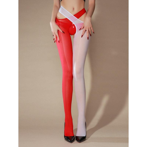 黑白雙色交叉款油光絲襪女單衹可替換撞色透明連褲襪超薄馬油襪子 黑白雙色交叉款油光絲襪女單衹可替換撞色透明連褲襪超薄馬油襪子