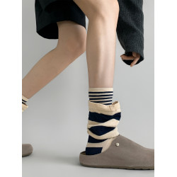 慵懶氛圍感拉滿！怎麽做這麽好看~.假兩件拼接條紋高級顯瘦堆堆襪