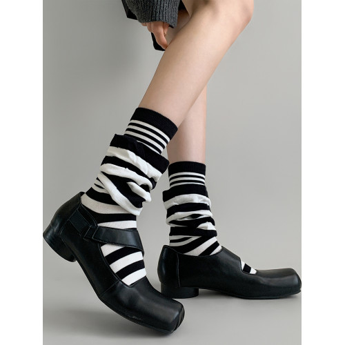 慵懶氛圍感拉滿!怎麽做這麽好看~.假兩件拼接條紋高級顯瘦堆堆襪 慵懶氛圍感拉滿!怎麽做這麽好看~.假兩件拼接條紋高級顯瘦堆堆襪