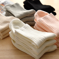 白襪子 三雙裝 女士純棉中筒襪針織襪子中大童可穿 日系 秋冬款