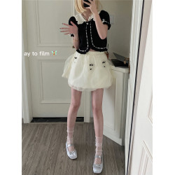 AY To films 春夏網紗堆堆襪純欲白色小波點仙女超薄透明紗中筒襪