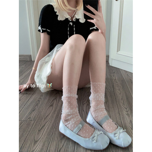 AY To films 春夏網紗堆堆襪純欲白色小波點仙女超薄透明紗中筒襪 AY To films 春夏網紗堆堆襪純欲白色小波點仙女超薄透明紗中筒襪