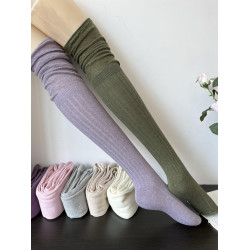 香芋紫色竪紋拼接過膝長筒襪女春秋季時髦堆曡復古苔蘚綠色高筒襪