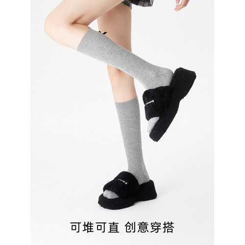 灰色小腿襪保暖羊毛襪秋冬季長襪堆堆襪女配小皮鞋竪紋蝴蝶結襪子 灰色小腿襪保暖羊毛襪秋冬季長襪堆堆襪女配小皮鞋竪紋蝴蝶結襪子