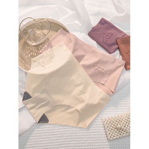 無痕內褲女士中腰夏季薄款棉質抗菌襠透氣不夾臀大碼女生三角短褲