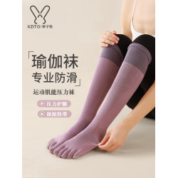 2025五指襪瑜珈襪長筒防滑襪女秋冬專業普拉提襪子室內運動健身襪