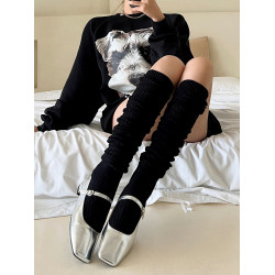 針織拼接過膝襪慵懶寬松白色堆堆襪黑色襪子女冬季新款長筒襪棉襪