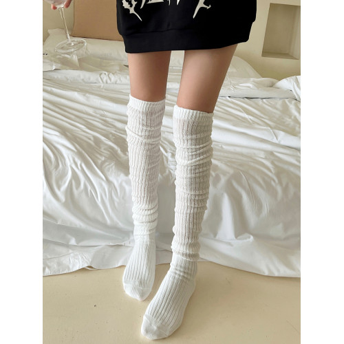 針織拼接過膝襪慵懶寬松白色堆堆襪黑色襪子女冬季新款長筒襪棉襪