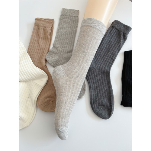 22公分灰色襪子女中筒襪ins潮薄款復古韓版走秀款堆堆襪竪條紋襪