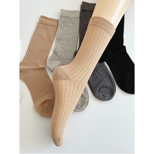 22公分灰色襪子女中筒襪ins潮薄款復古韓版走秀款堆堆襪竪條紋襪