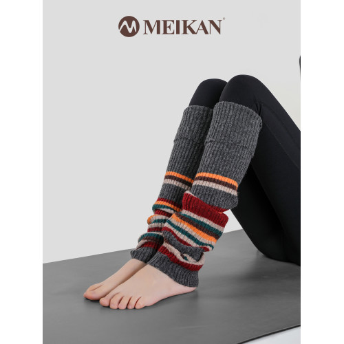 【羊毛】MEIKAN瑜珈襪套撞色條紋襪套針織襪子顯瘦羊毛喇叭腿套 【羊毛】MEIKAN瑜珈襪套撞色條紋襪套針織襪子顯瘦羊毛喇叭腿套