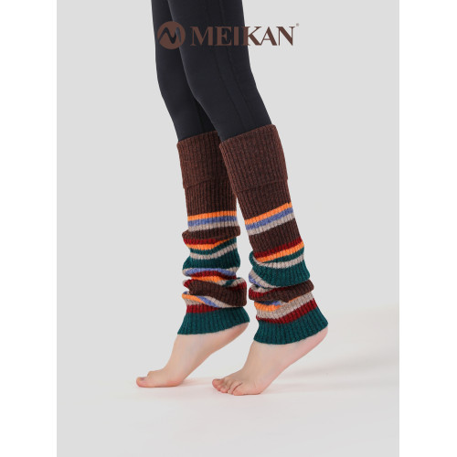 【羊毛】MEIKAN瑜珈襪套撞色條紋襪套針織襪子顯瘦羊毛喇叭腿套 【羊毛】MEIKAN瑜珈襪套撞色條紋襪套針織襪子顯瘦羊毛喇叭腿套