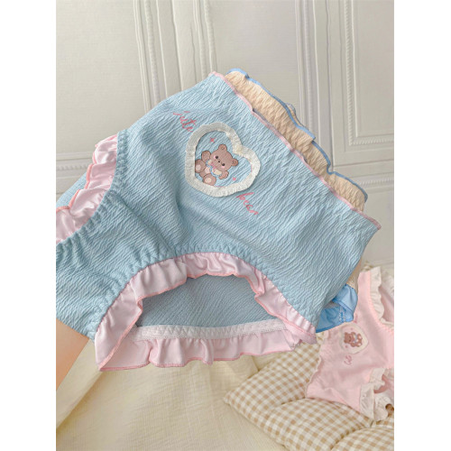 夢幻小甜熊~日系女生三角褲藍色甜美內褲女士7a級抗菌2025新款 夢幻小甜熊~日系女生三角褲藍色甜美內褲女士7a級抗菌2025新款